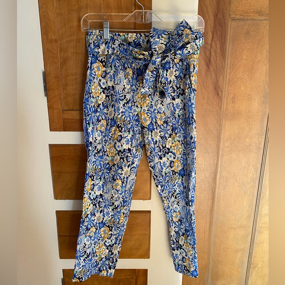 Fun Floral Blue and Yellow Pants with Tie/Bow